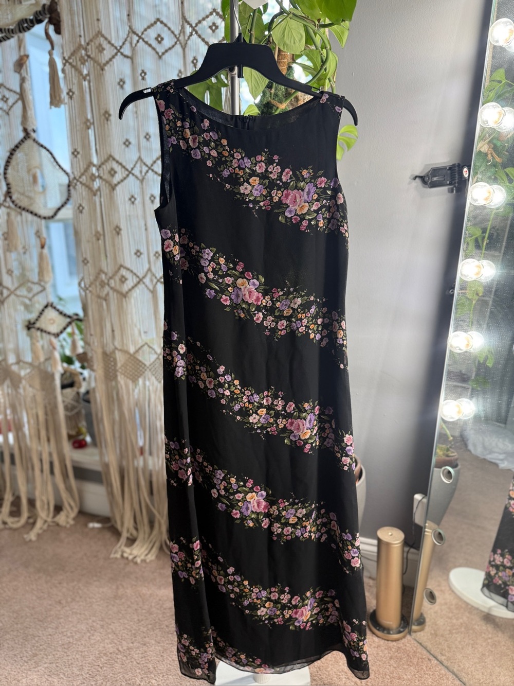 Jones New York Black silk Floral Sleeveless dress - Pink Floral Print